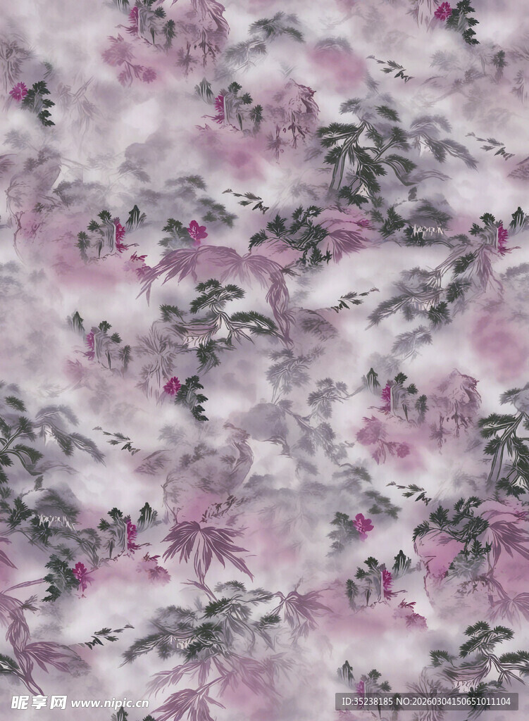 山水水墨风印花图案