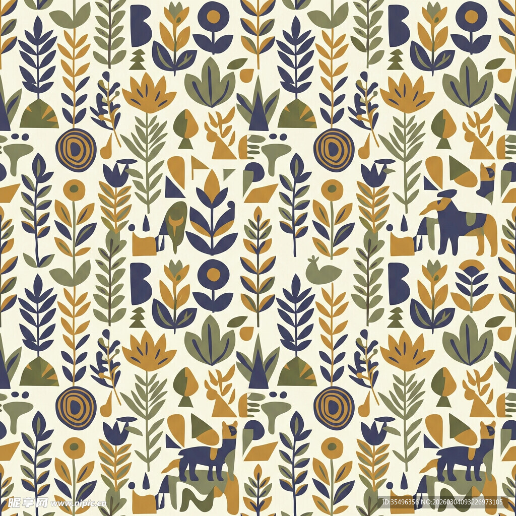 几何风格动植物图案纹理