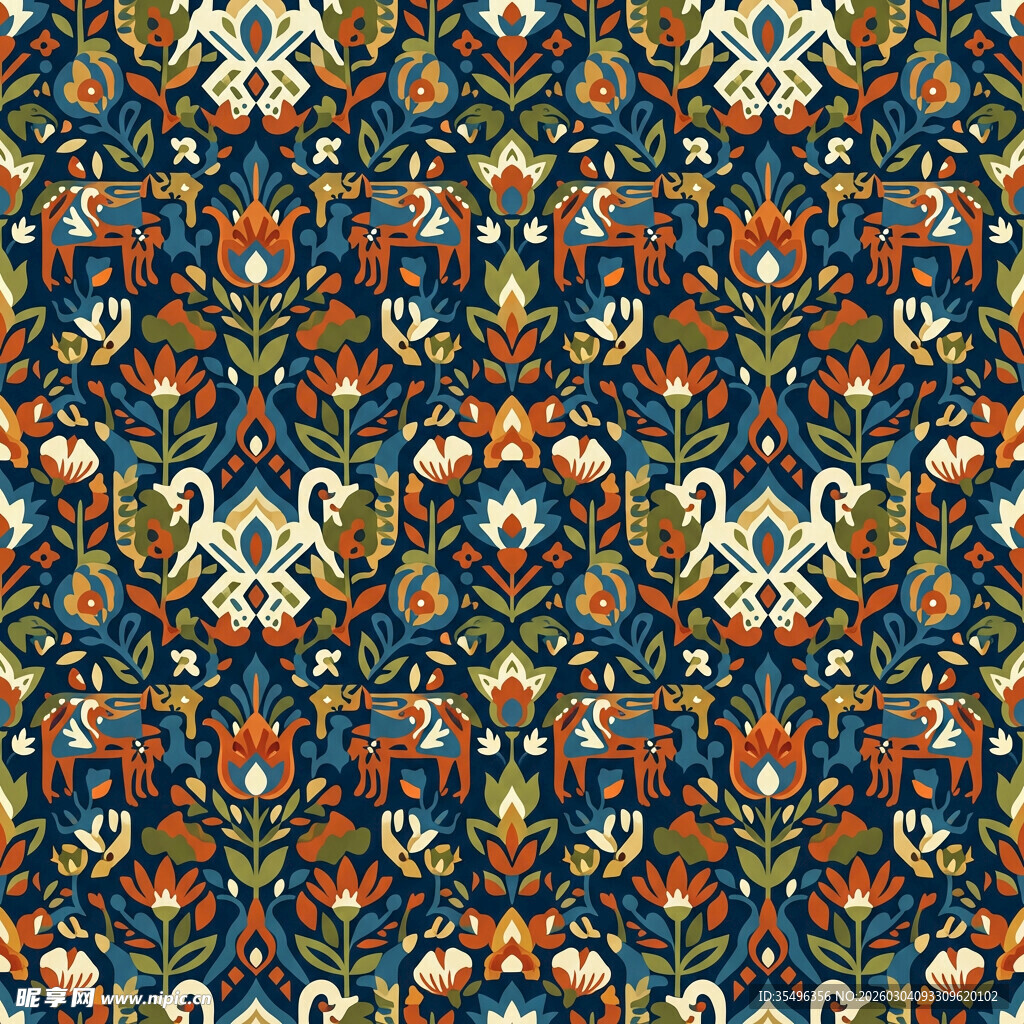 复古绚丽几何花卉图案