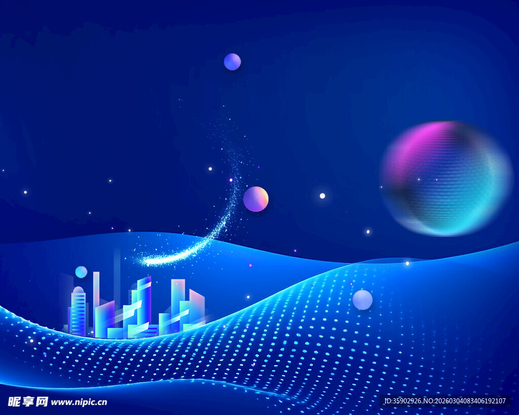 科技感城市夜景与星球元素