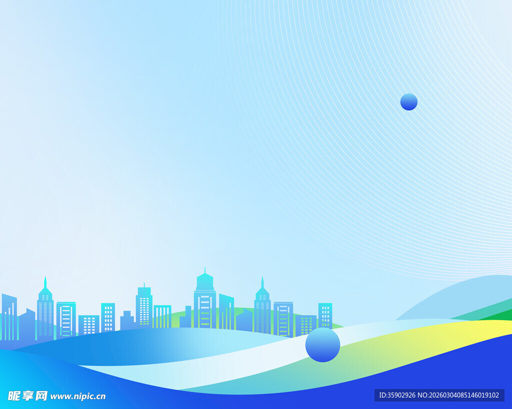 城市天际线与动感波浪背景