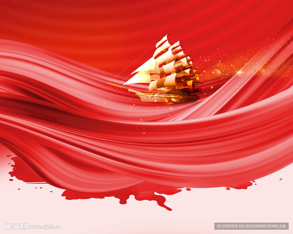 飘扬红绸上的金色宝塔