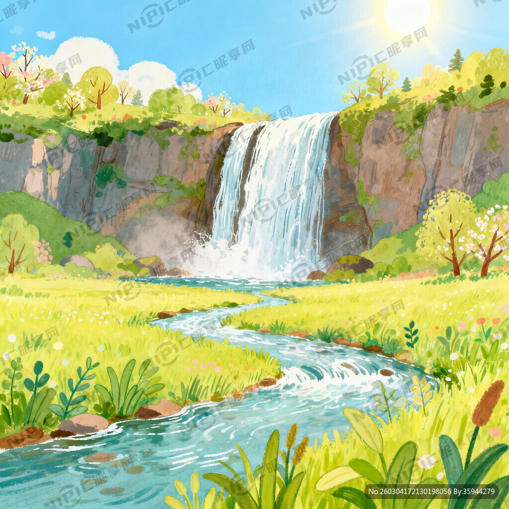 瀑布河流 平原草地 自然风光