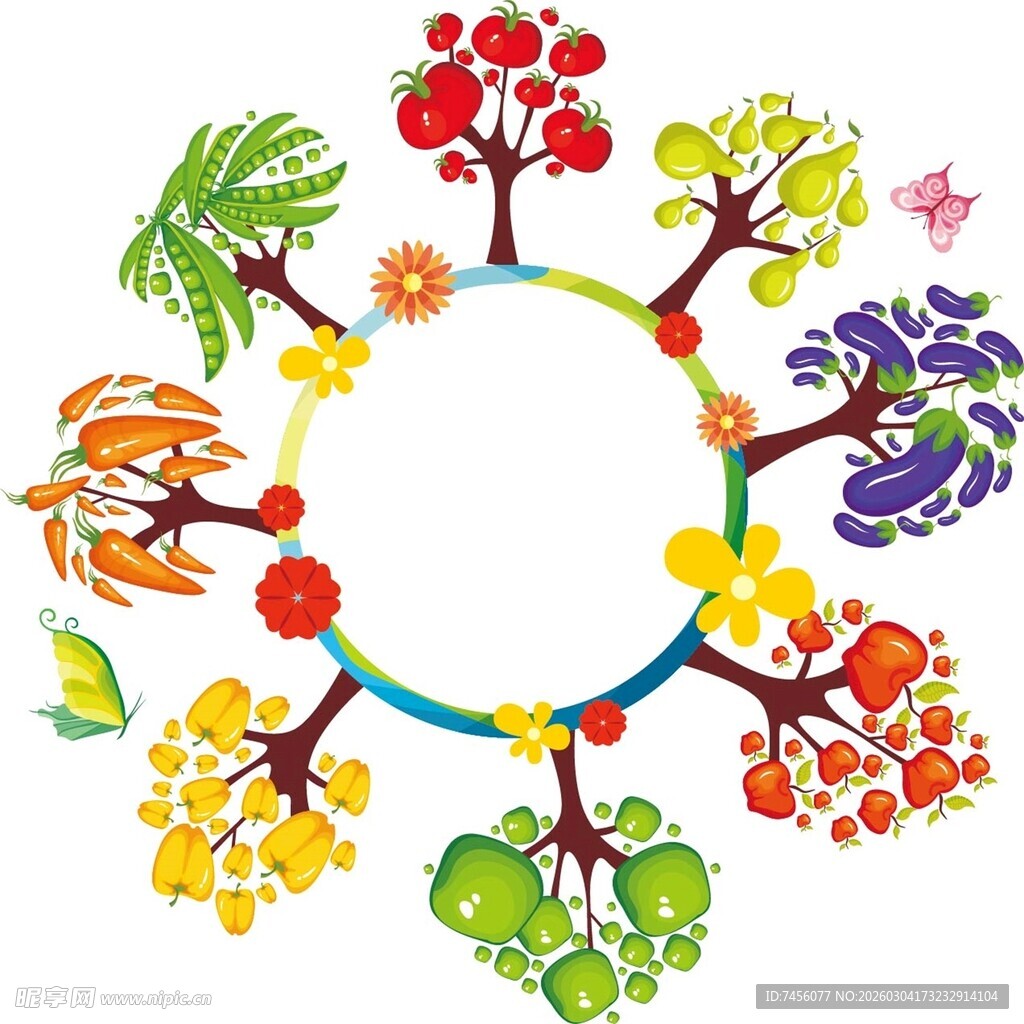 多彩树木环绕的圆形图案