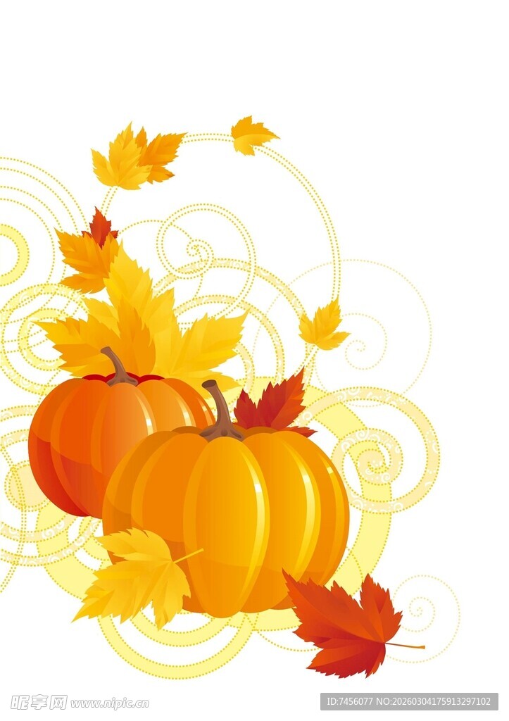 秋季南瓜与落叶装饰图案