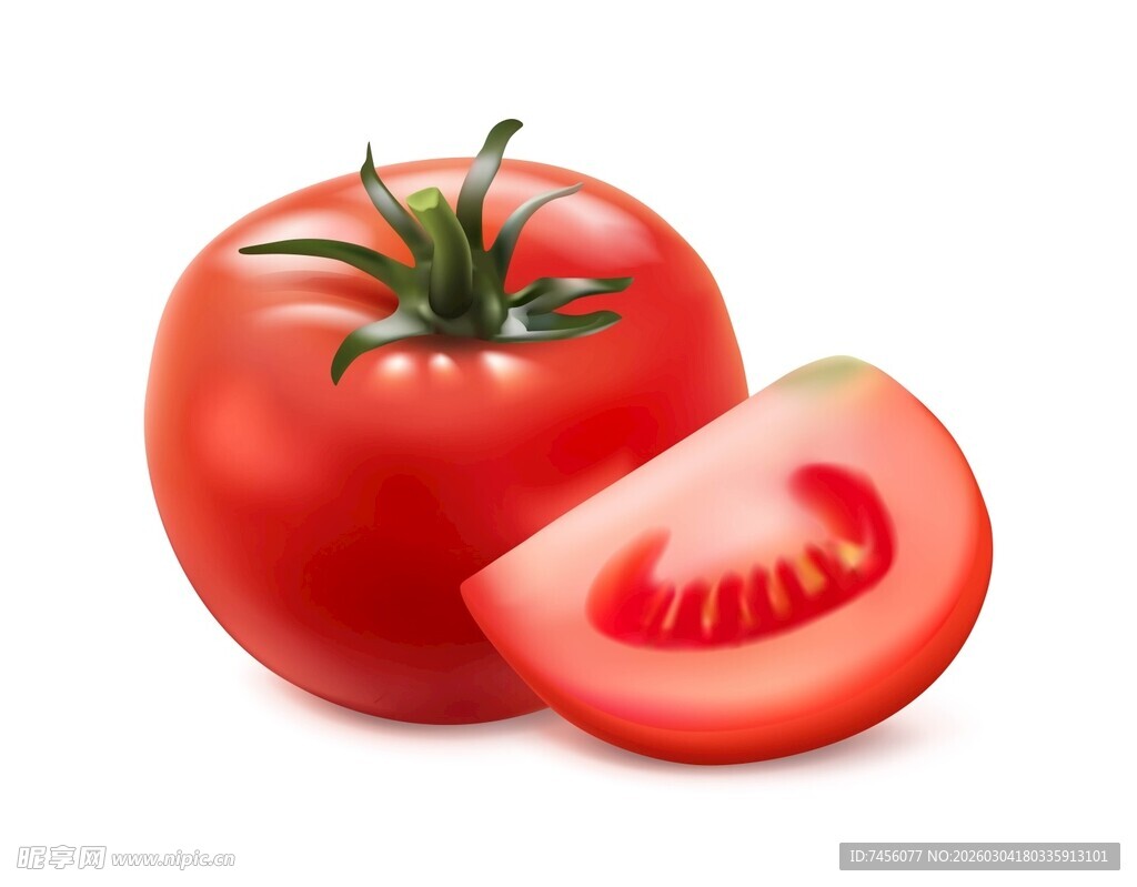 新鲜番茄一半切片展示
