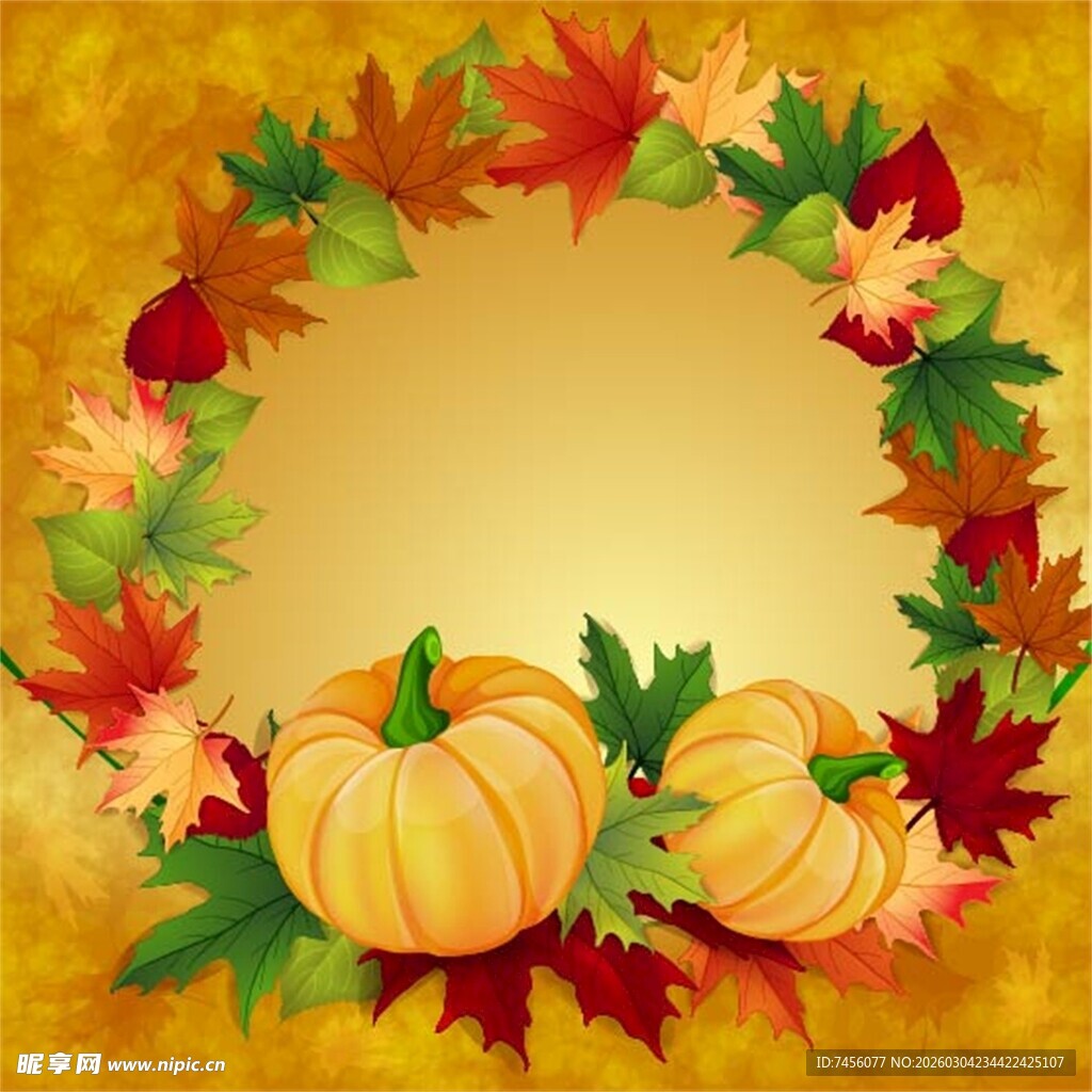 秋季南瓜枫叶花环装饰
