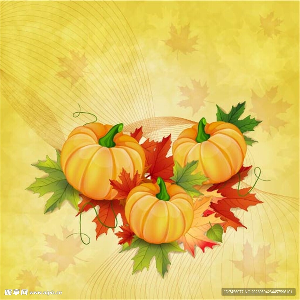 秋季南瓜与枫叶装饰图