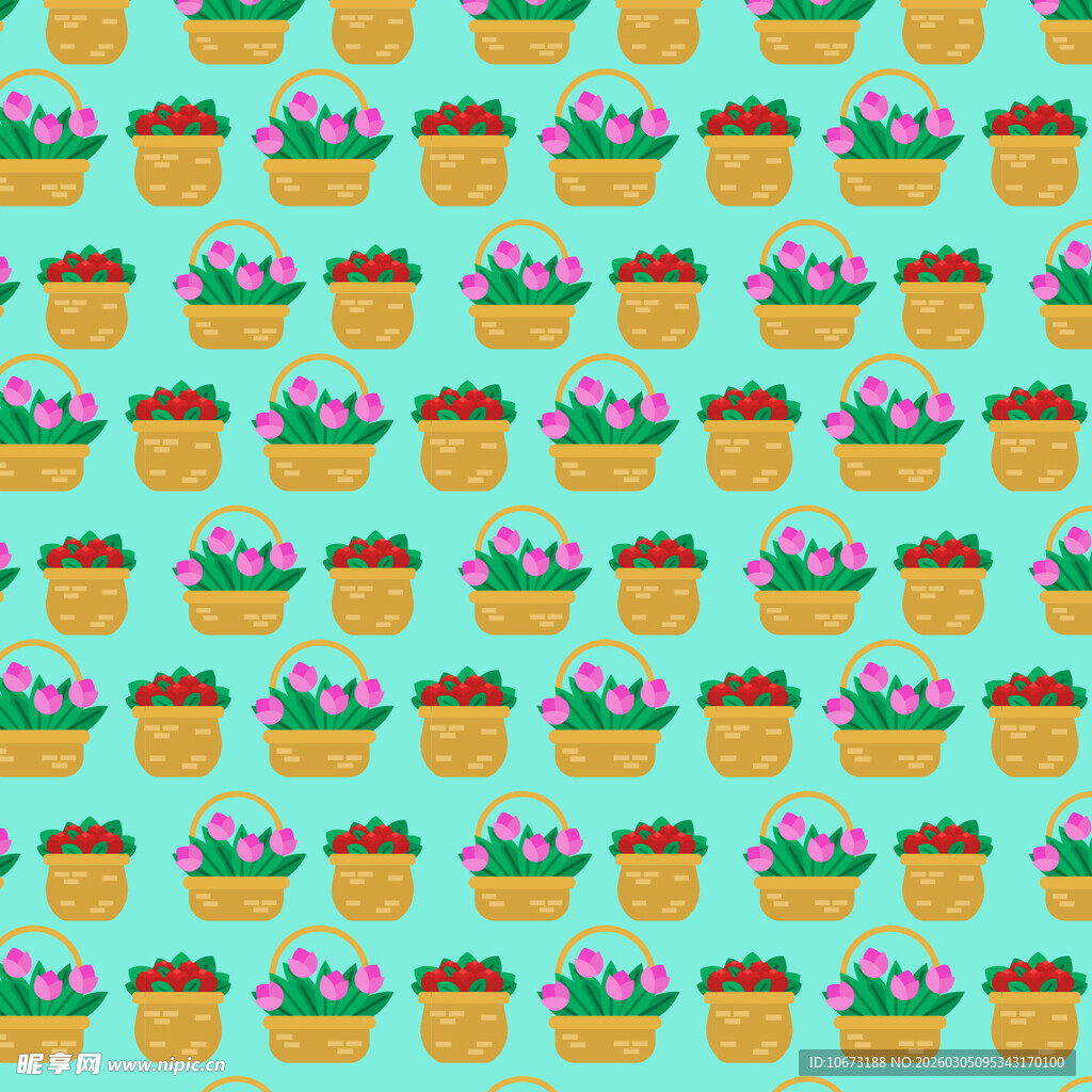 蓝底花篮图案无缝背景