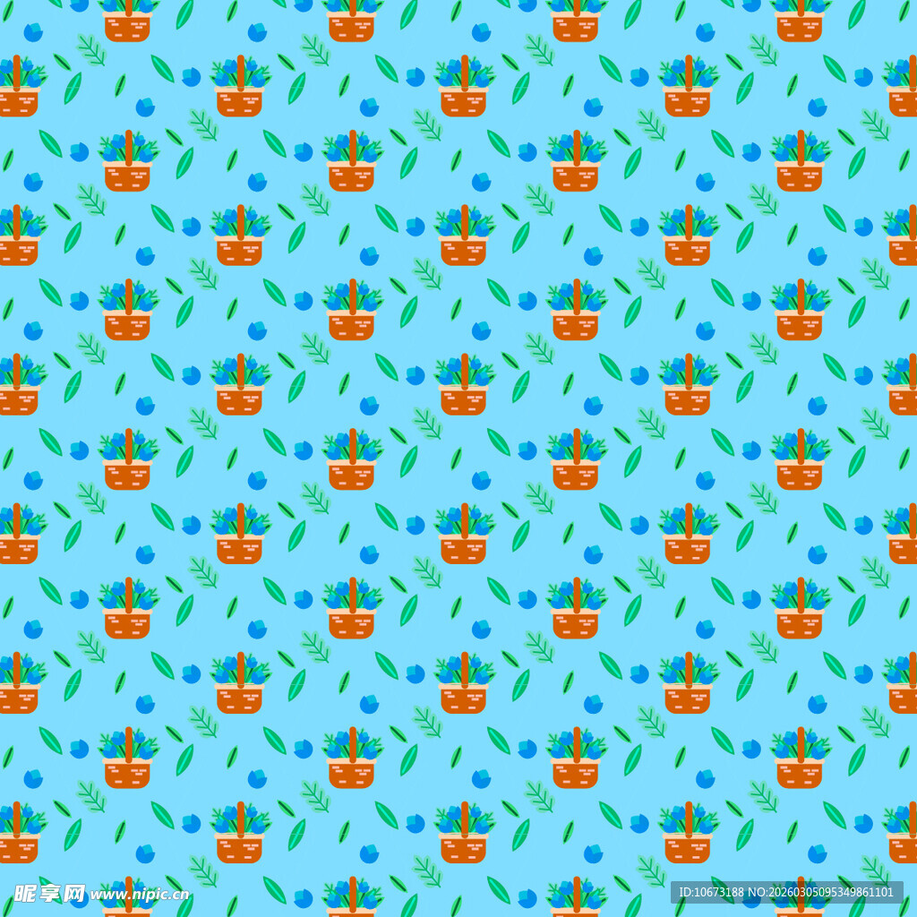 蓝色背景卡通图案无缝纹理