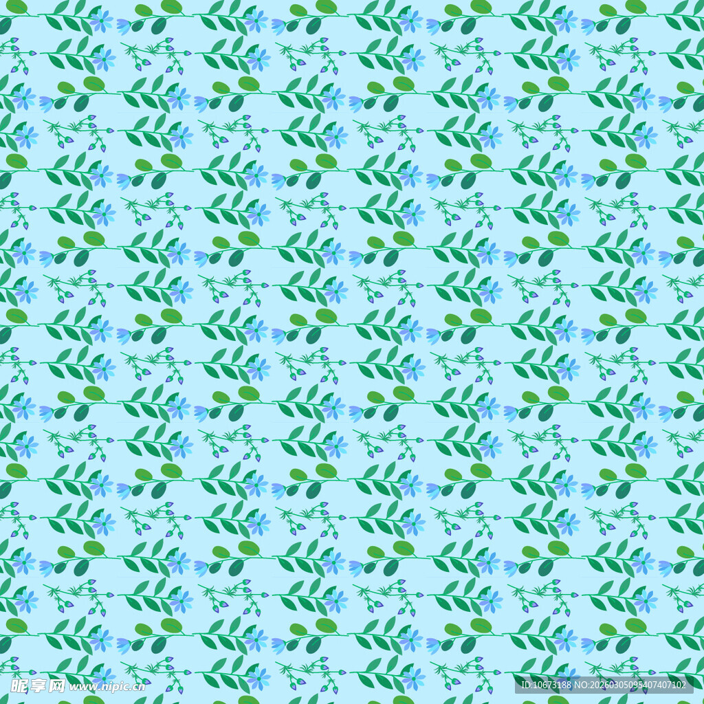 清新蓝绿植物图案背景