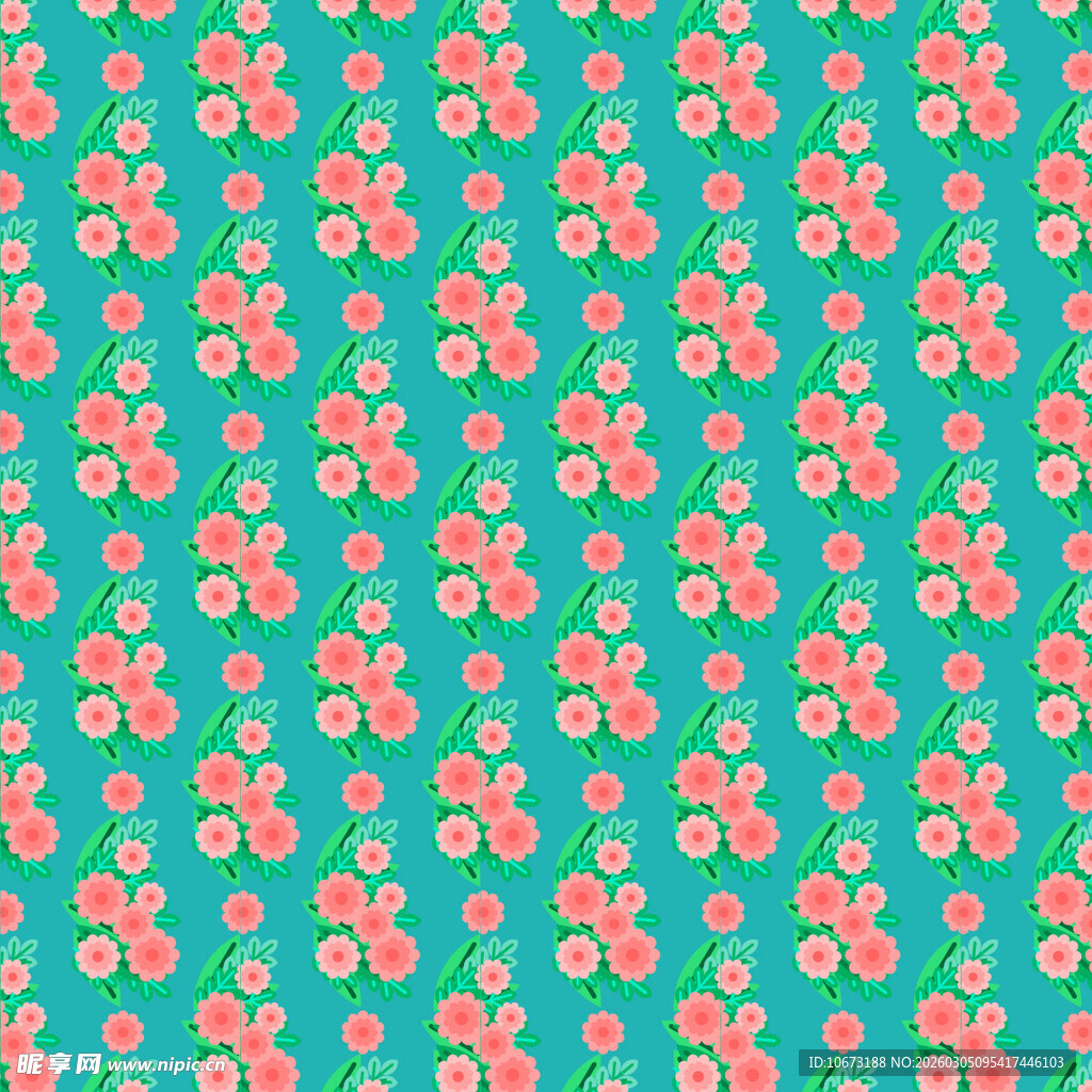 蓝绿底樱桃花卉图案