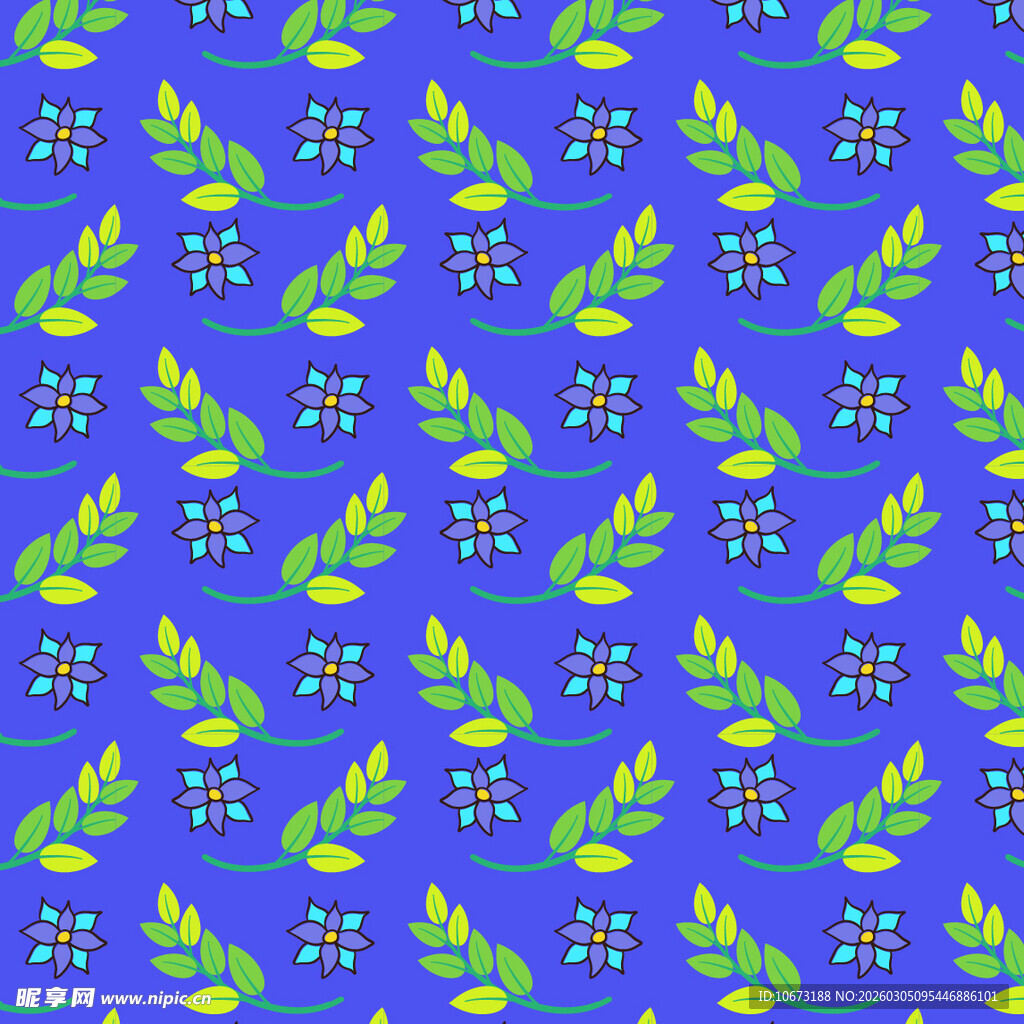 蓝色背景绿叶小鸟图案