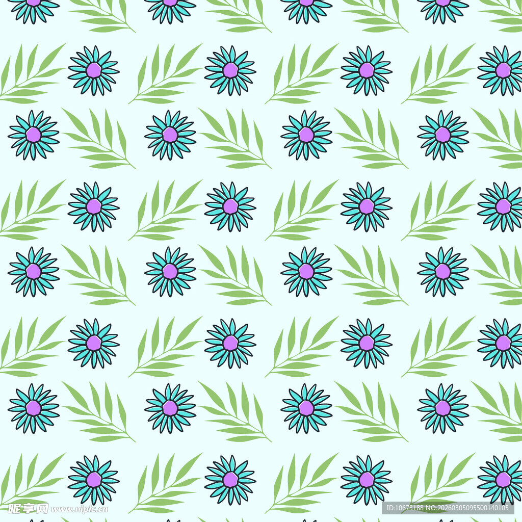 清新花卉绿叶无缝图案