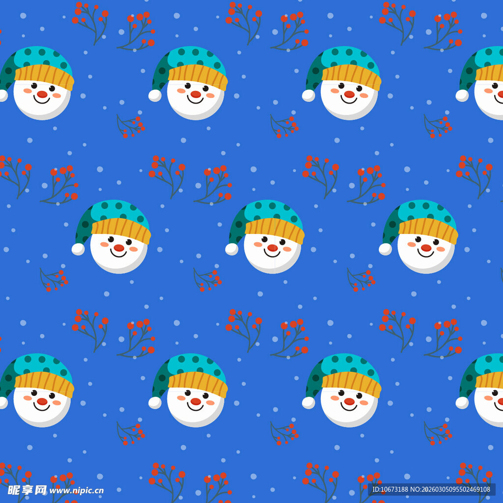 蓝色背景圣诞雪人图案
