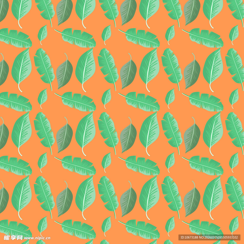 橙色背景绿叶图案纹理