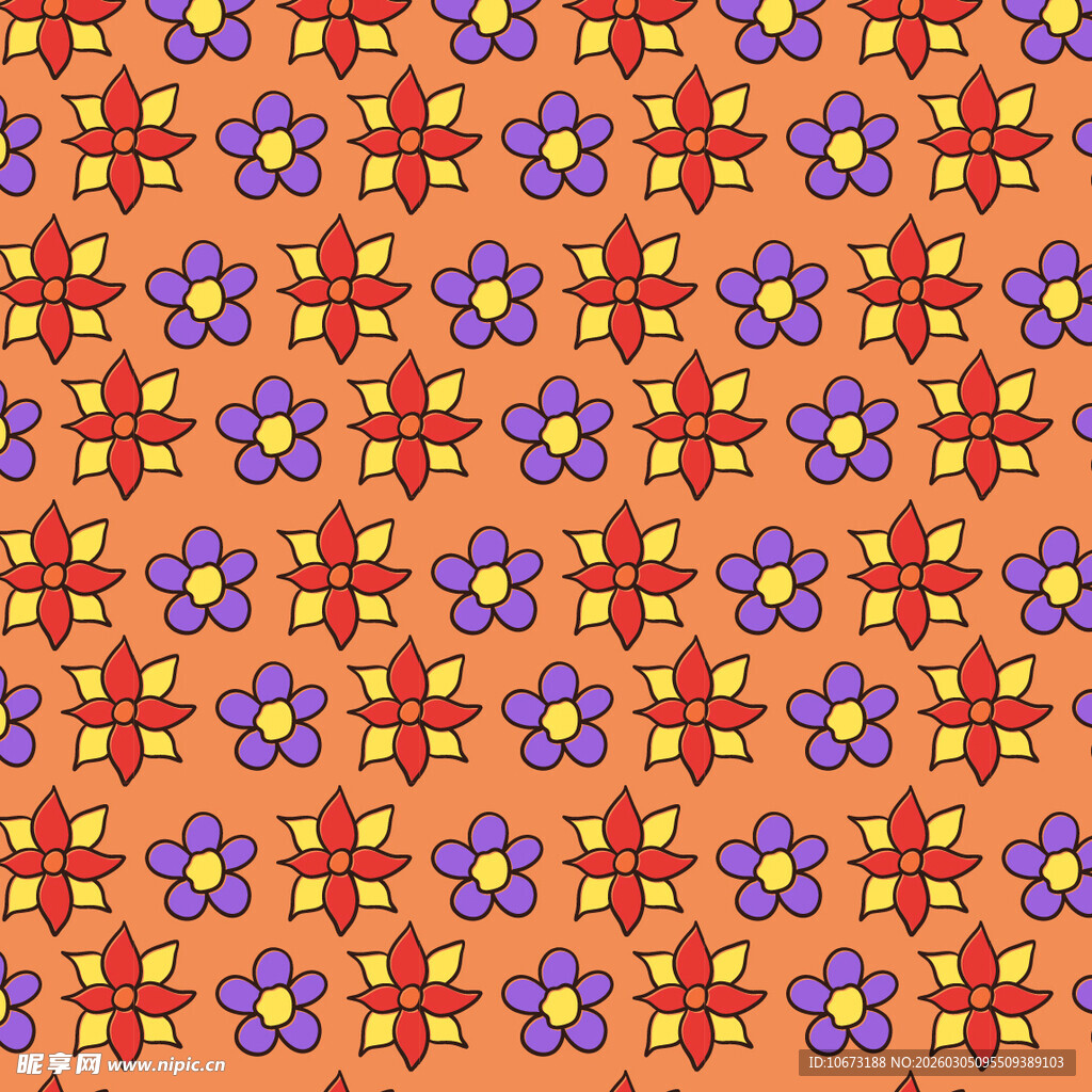 橙色底花卉几何图案纹理