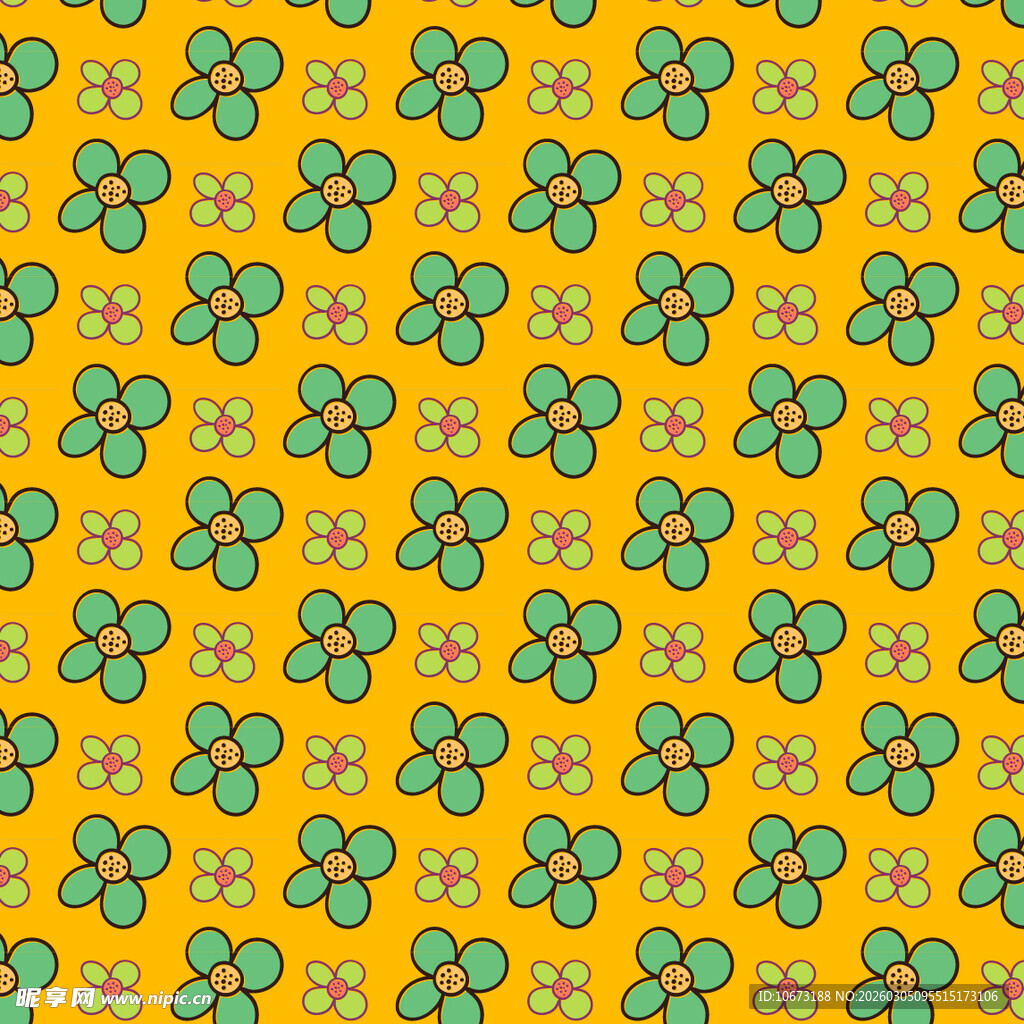 黄色背景四叶草花纹图案