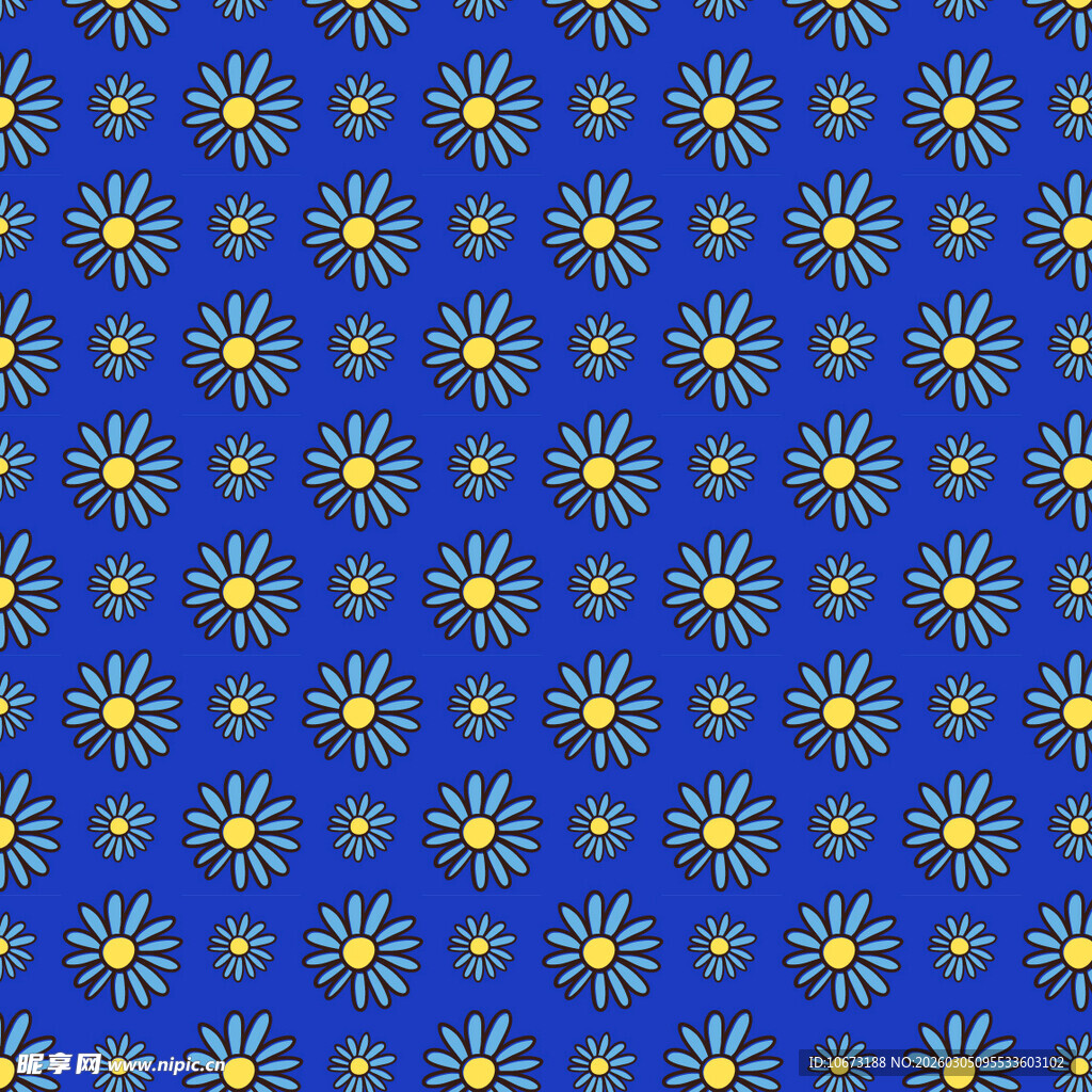蓝色背景上的黄色小花图案