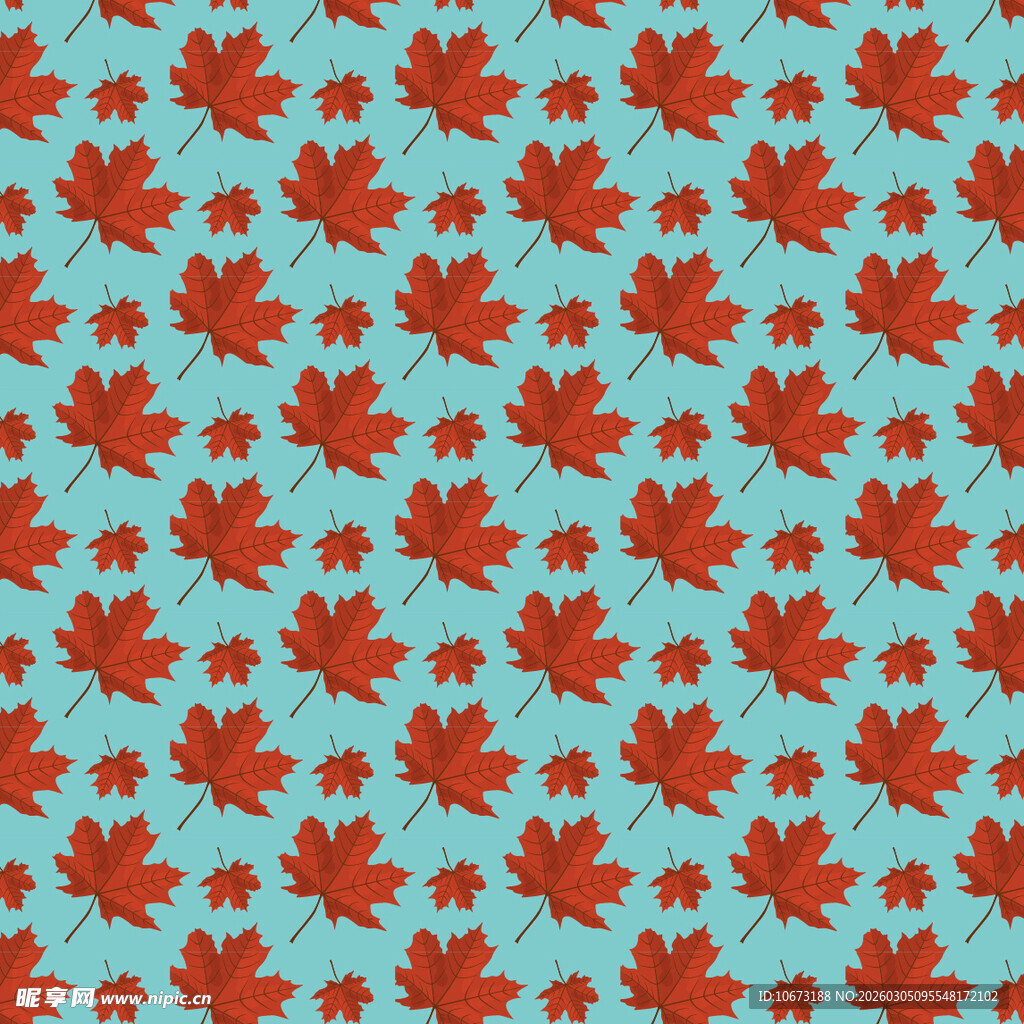 蓝色背景上的红色枫叶图案
