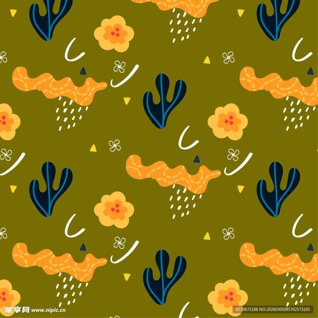 清新花卉植物无缝图案