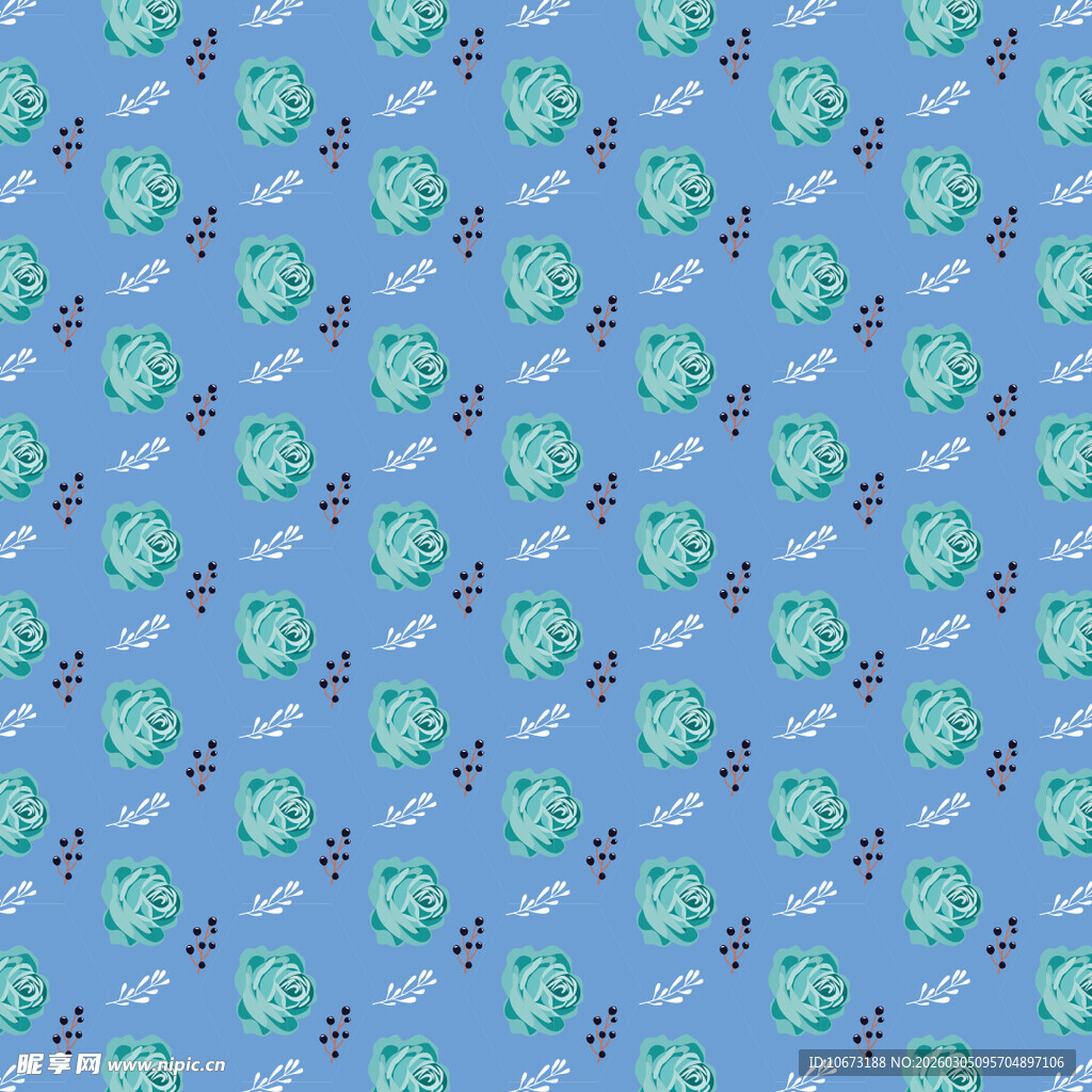 蓝底绿图案卡通风格背景图