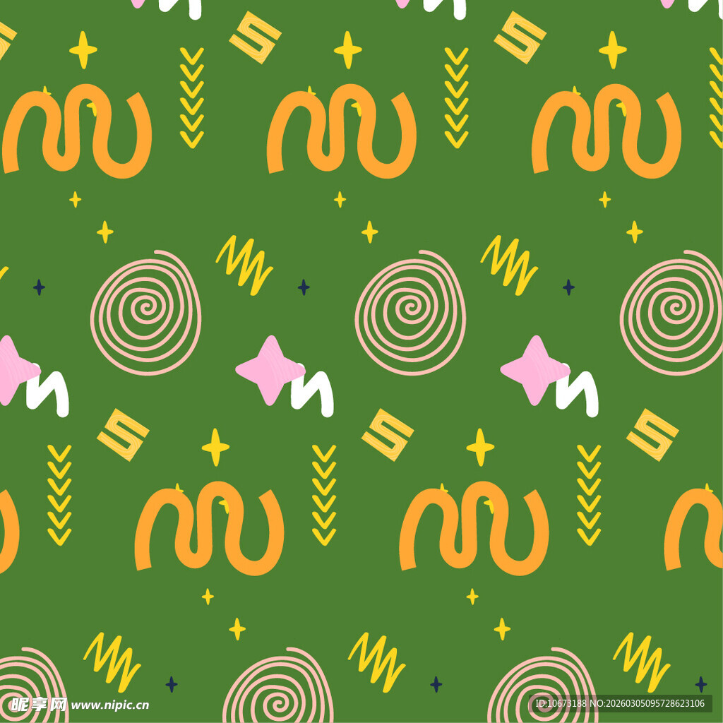 绿色背景趣味几何图案