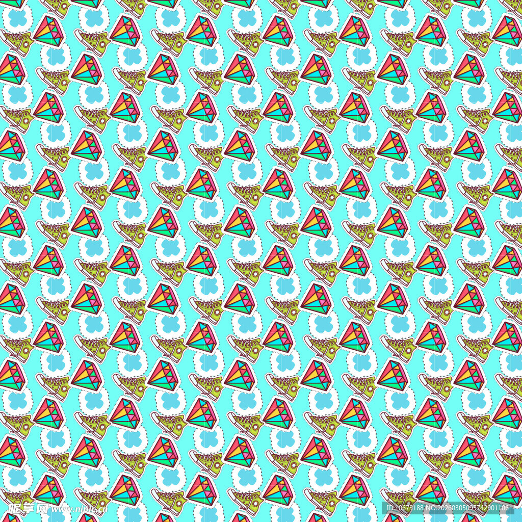 蓝色蘑菇图案无缝背景图