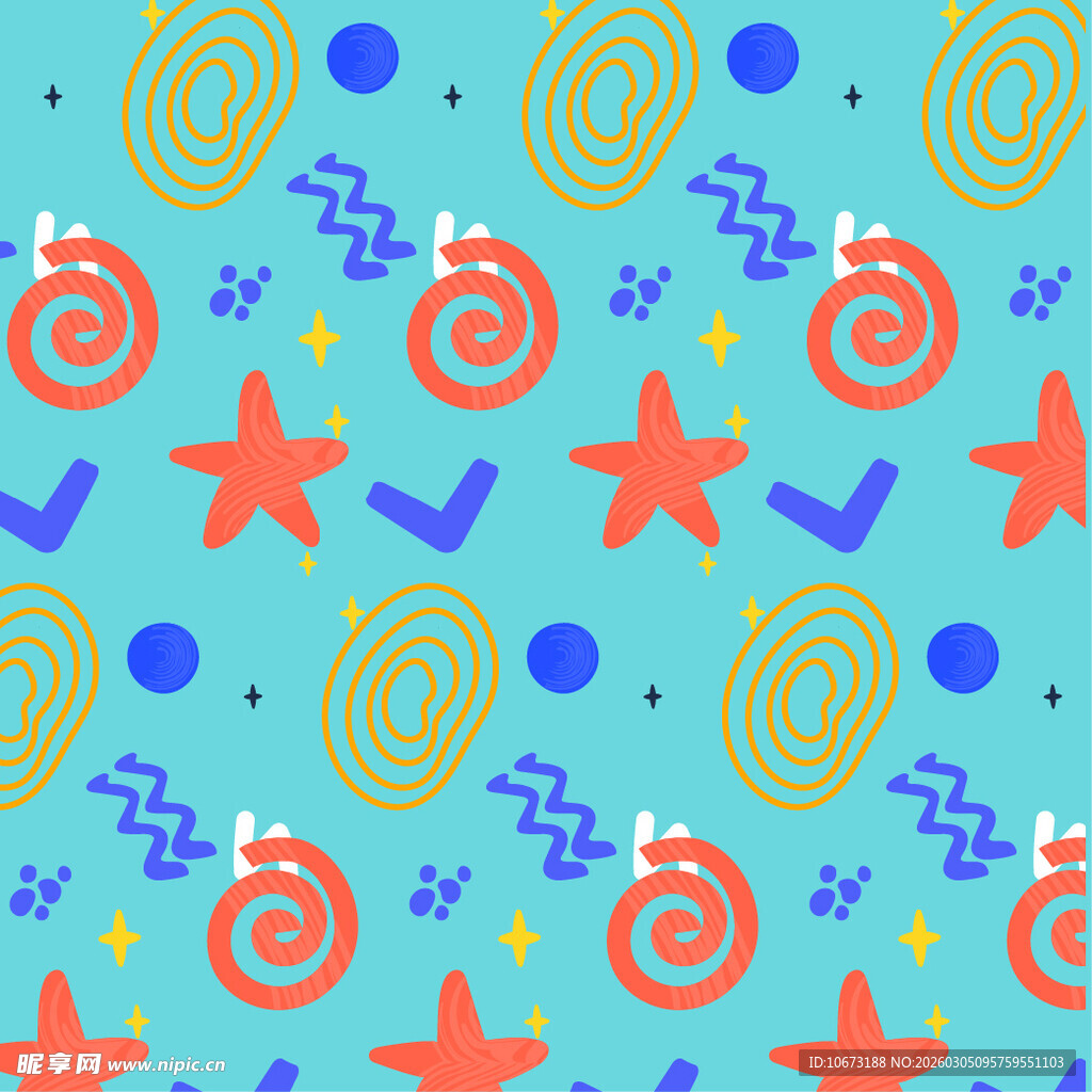 海洋风多彩卡通图案元素