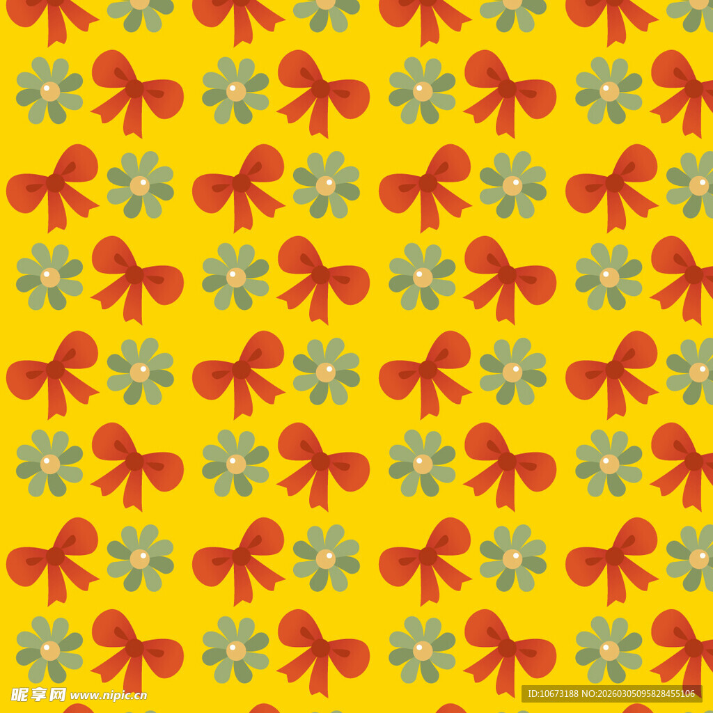 黄色底花朵蝴蝶结图案