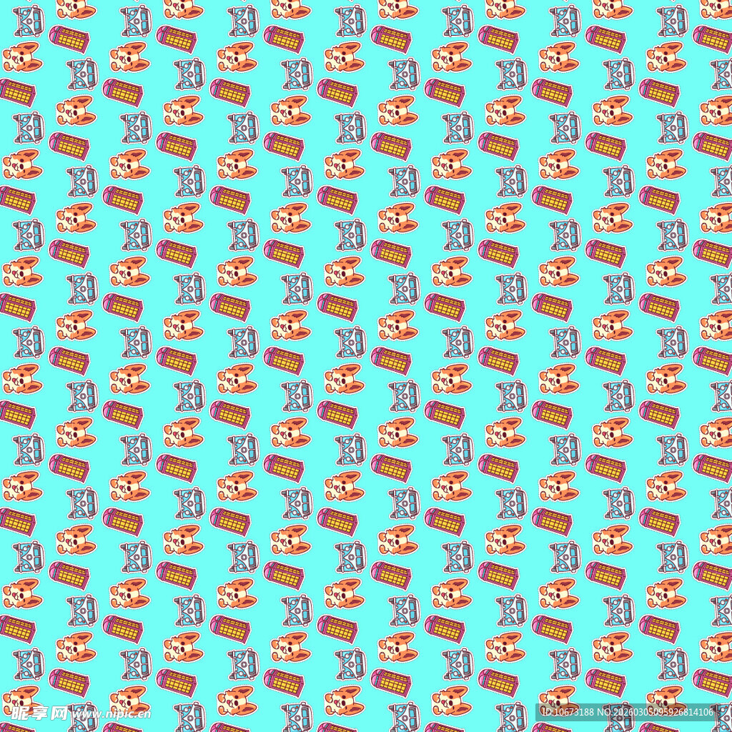 蓝色背景卡通图案无缝纹理
