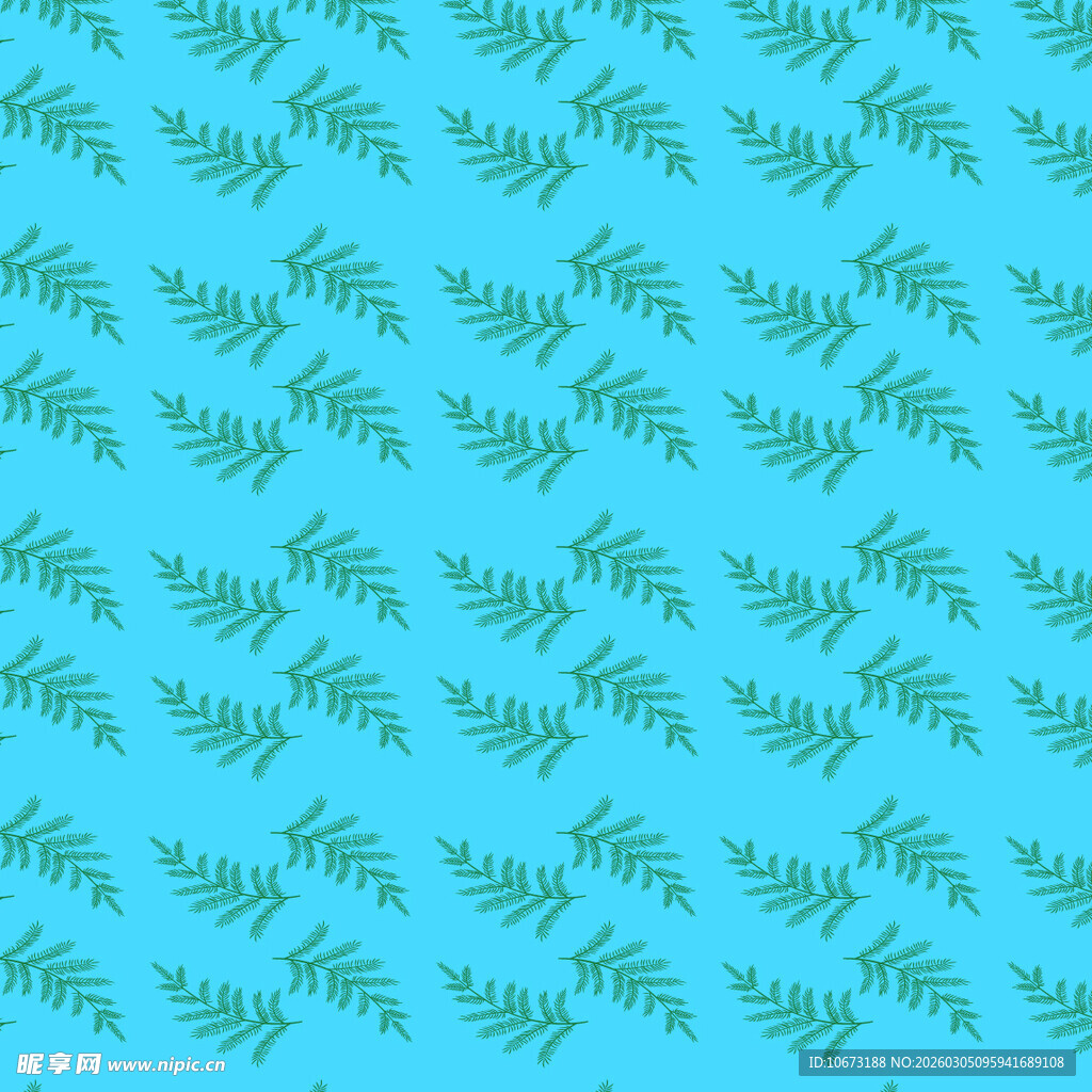 蓝底绿叶植物图案背景