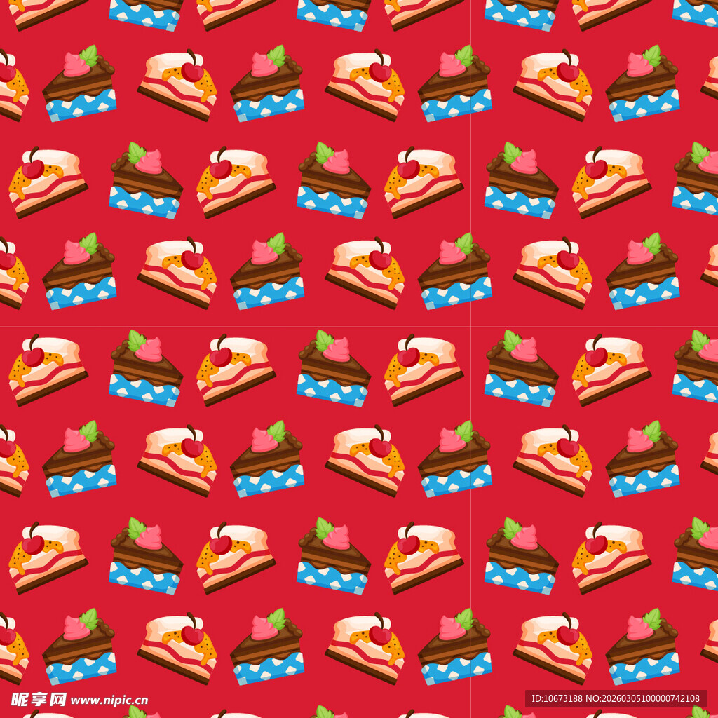 红色背景的美味蛋糕图案