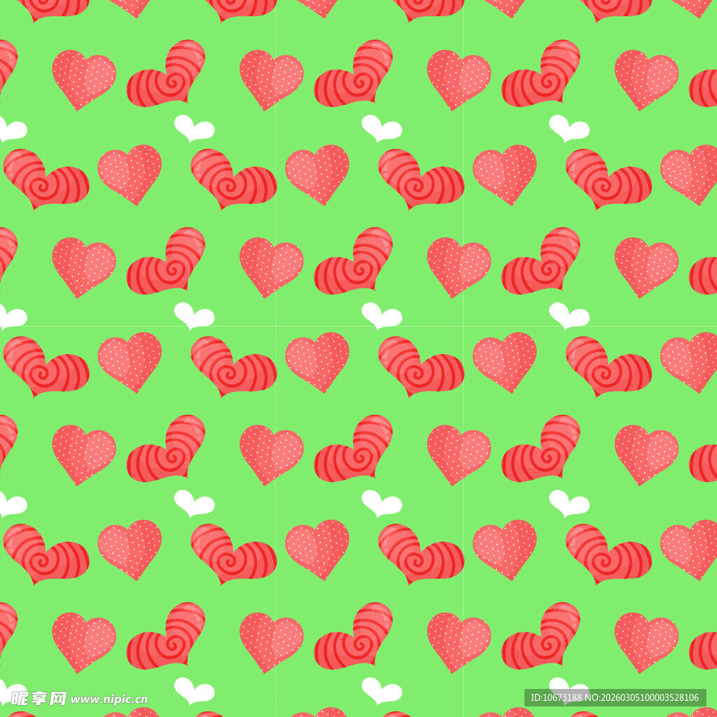 绿色背景上的爱心图案