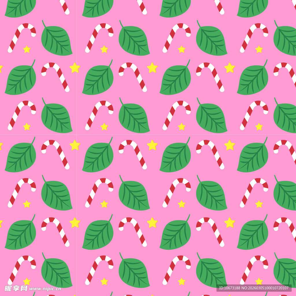 粉色背景的叶与糖果图案
