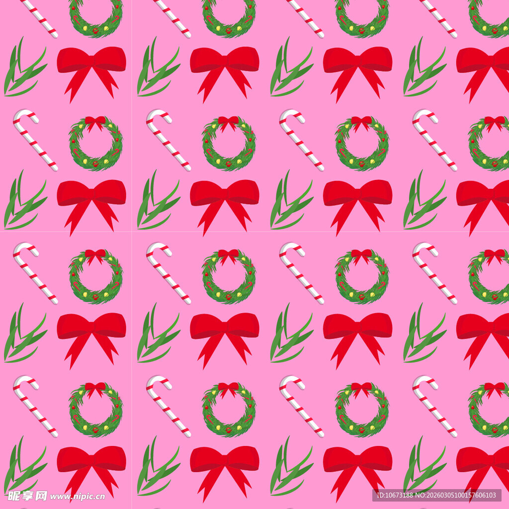 粉色背景圣诞花环图案