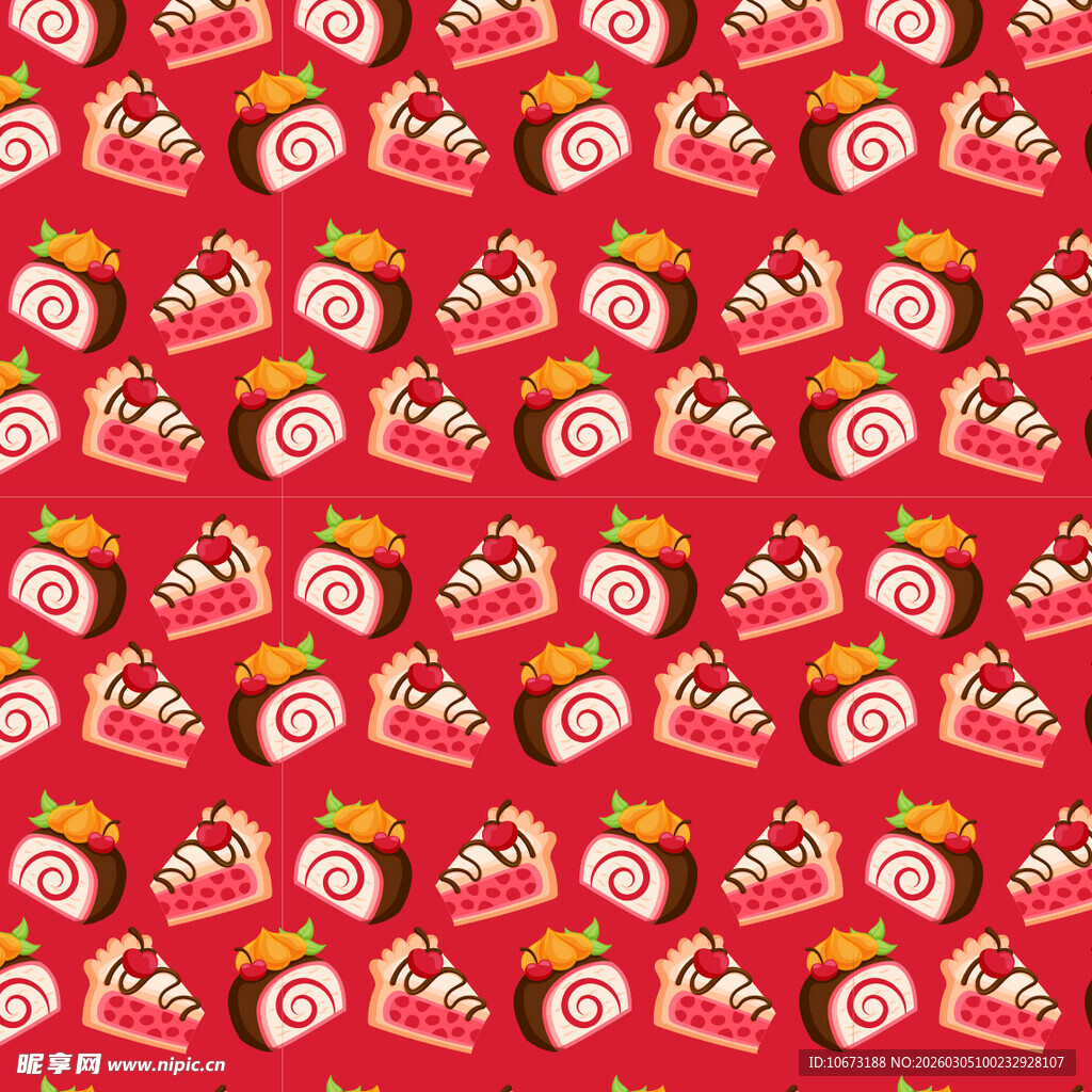 红色背景卡通寿司图案