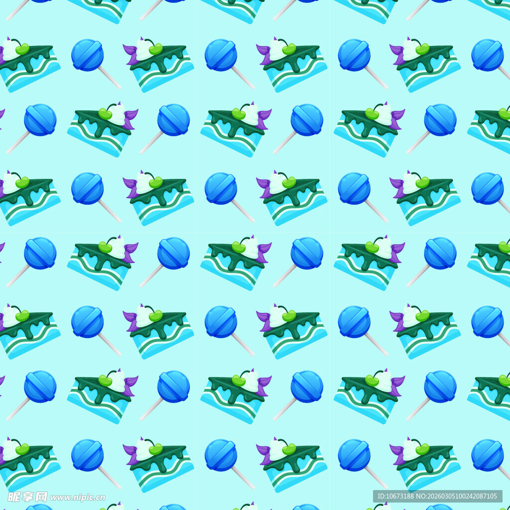 蓝色背景卡通图案无缝纹理