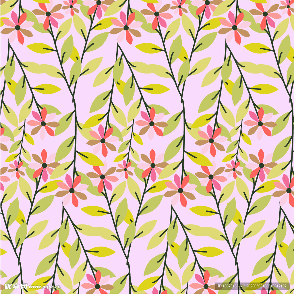 粉色花卉枝叶图案背景