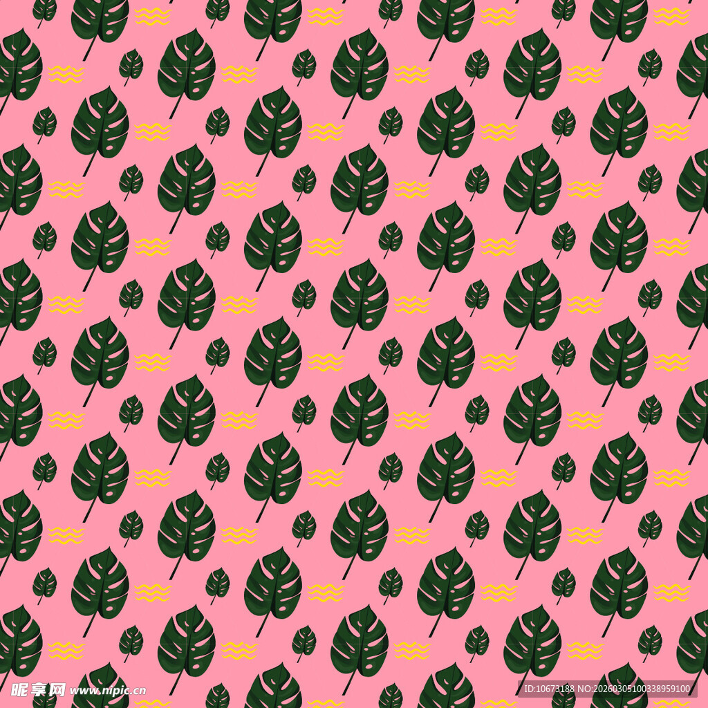 粉色底绿叶简约植物图案