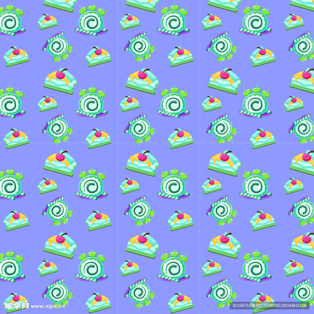 紫色背景的卡通蛋糕图案