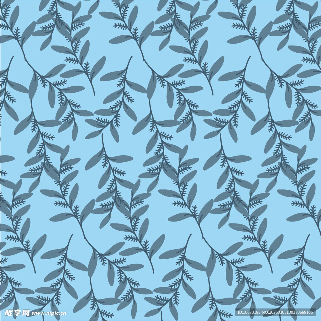 浅蓝色枝叶花纹图案背景