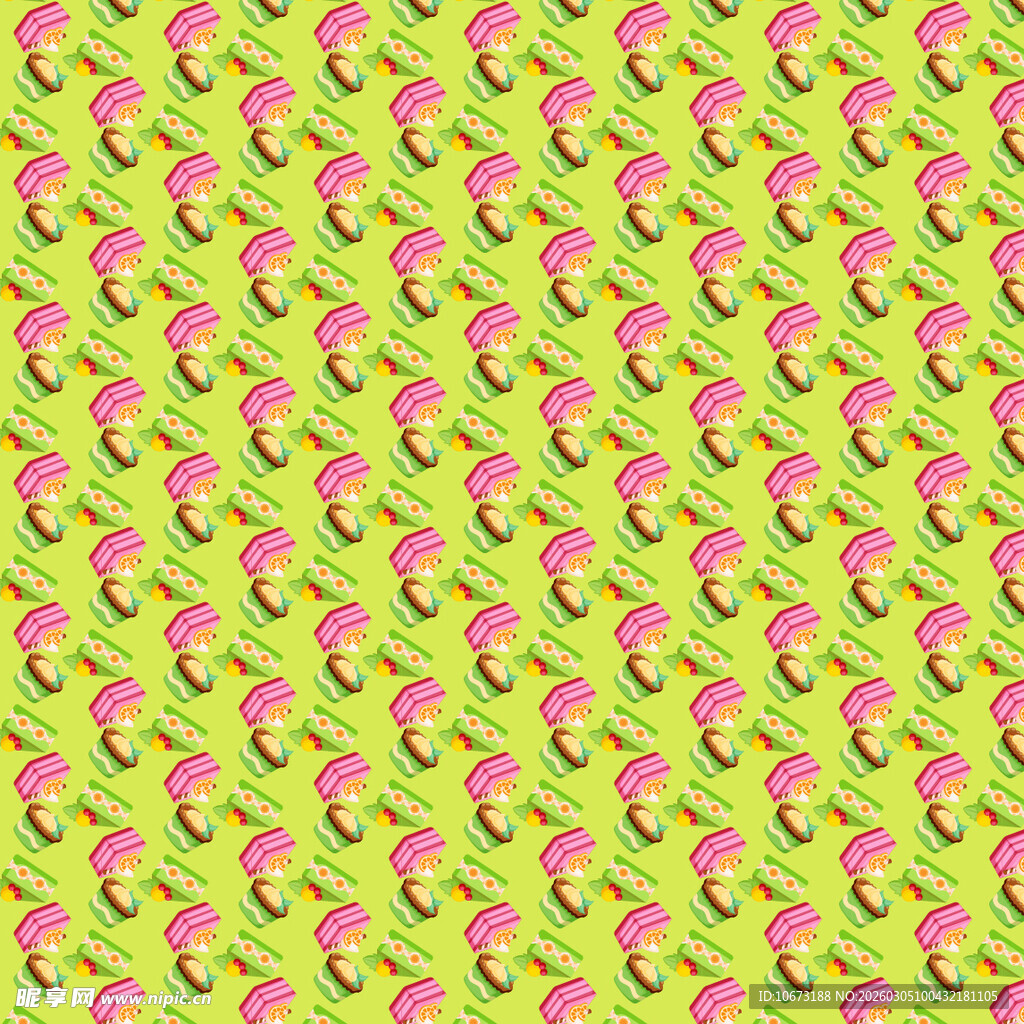 绿色背景粉色图案无缝纹理