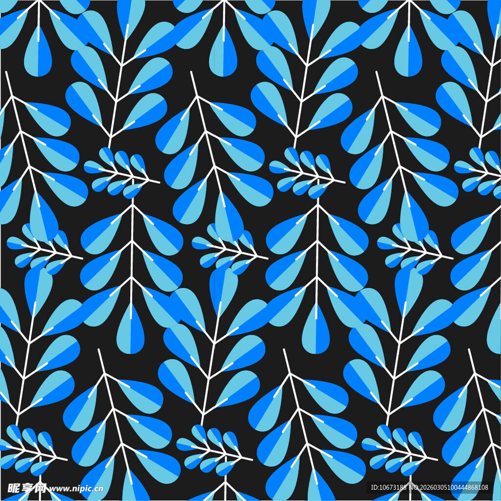 蓝色树叶花纹图案设计