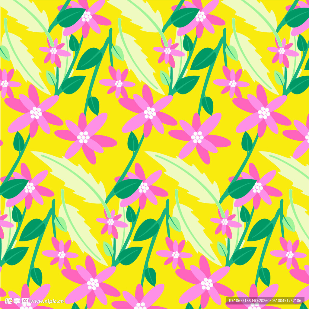 黄色背景花卉绿叶图案