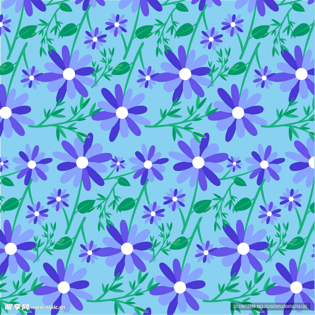 蓝色背景紫色小花图案