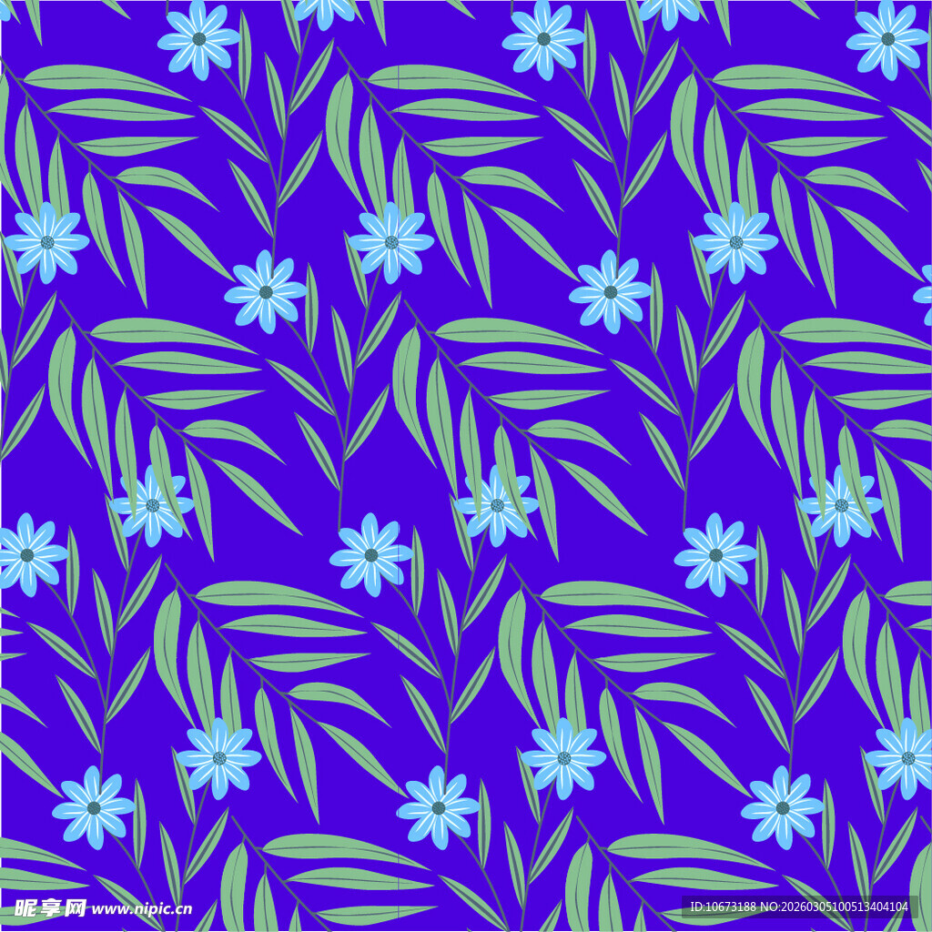 蓝底花卉叶图案纹理
