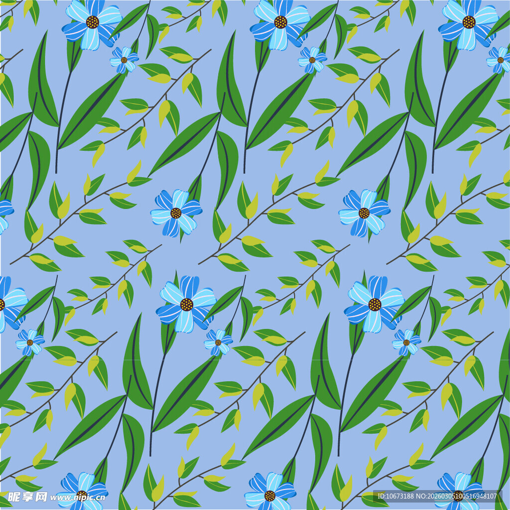 蓝底花草无缝图案