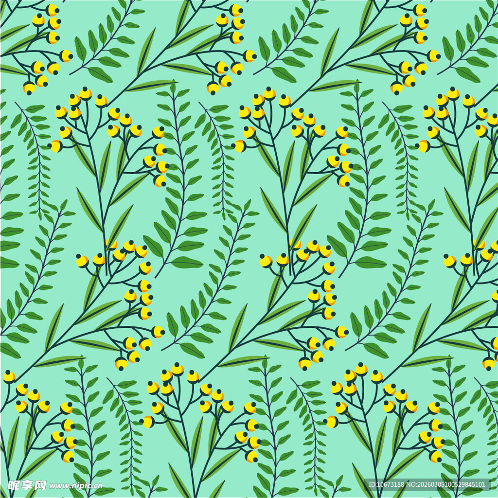 清新绿植花卉无缝图案