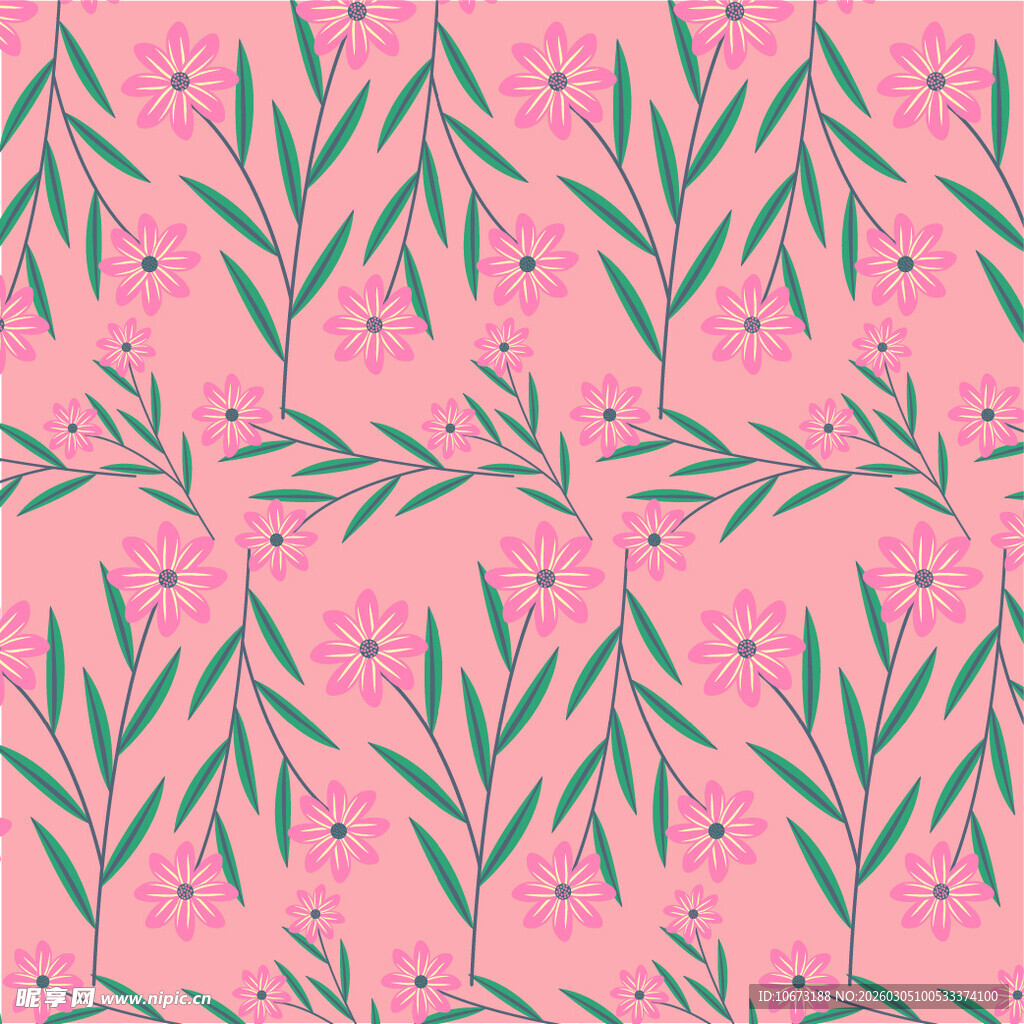 粉色花卉枝叶无缝图案
